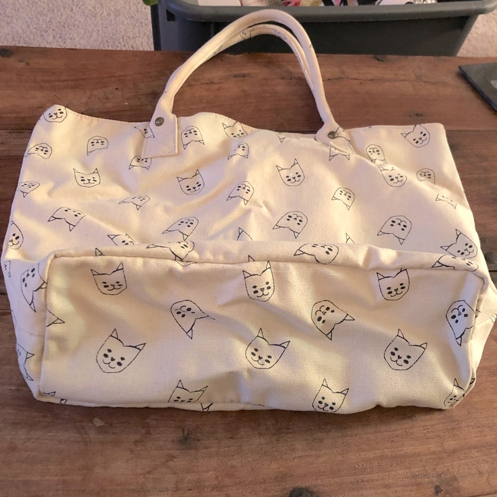 💗Canvas cream & kitty tote